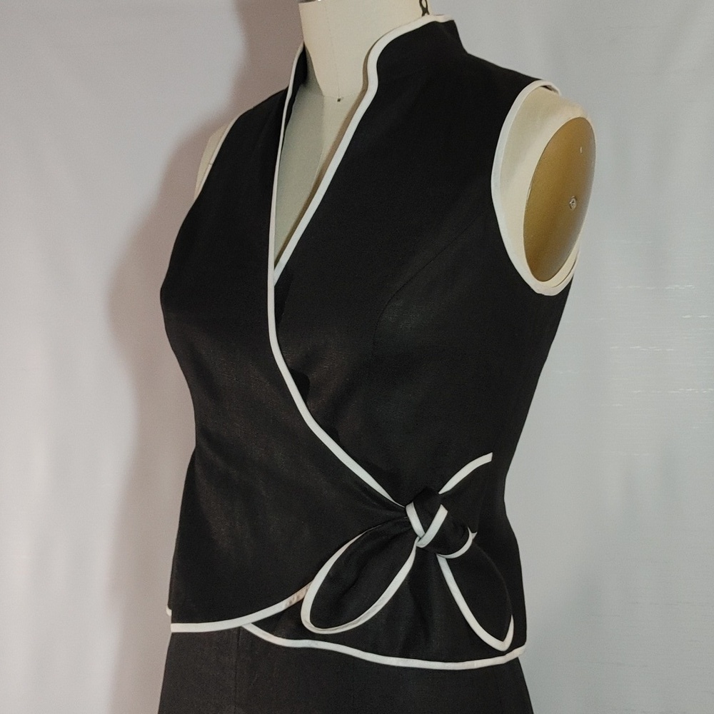Vintage Talbots Petite Black Linen Skirt & Wrap Sleeveless Top